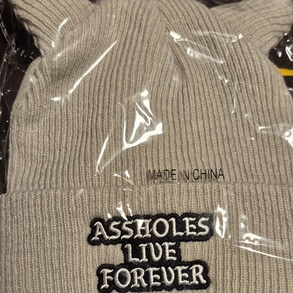 Assholes Live Forever Knit Beanie With Horns